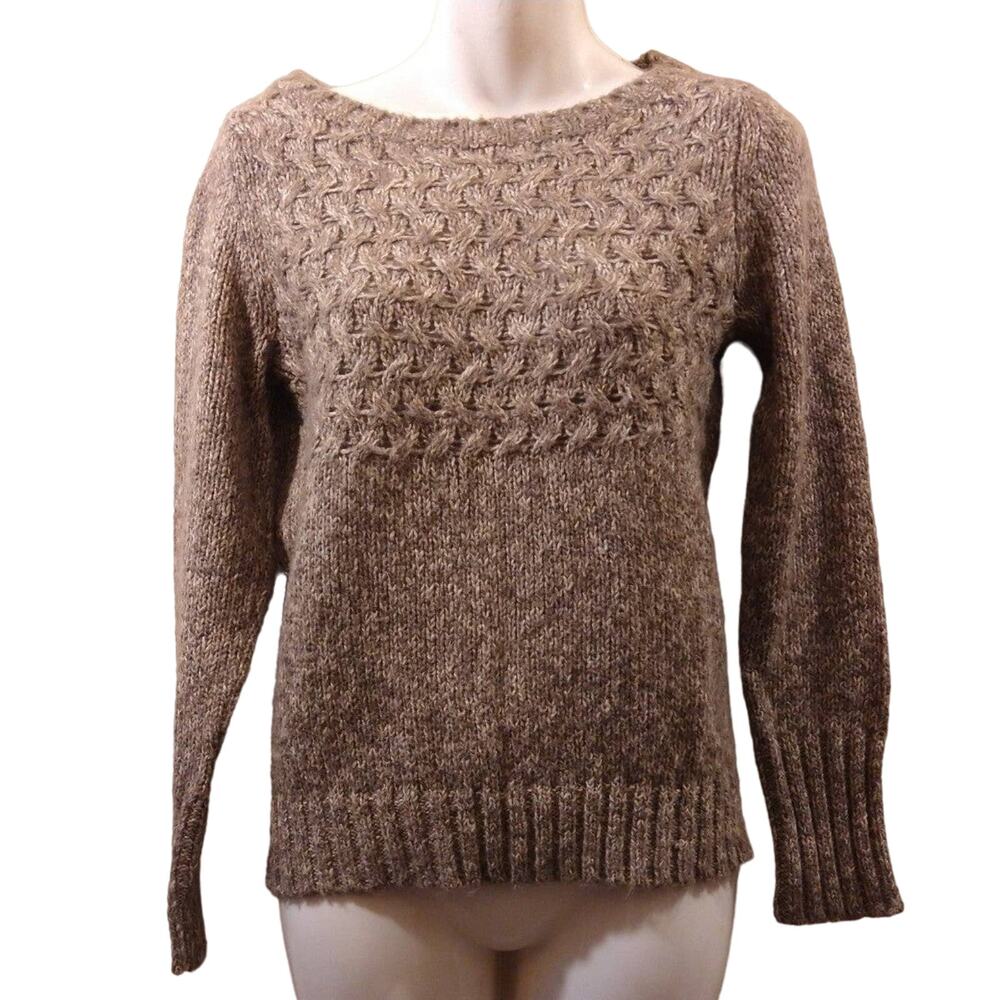 St. John's Bay Women's Pullover Round Neck Sweater Trellis Cable Beige Size PS
